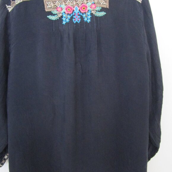 Wounded Navy Floral Embroidery Top Blouse Rayon Crinkle Bohemian - Picture 7 of 9